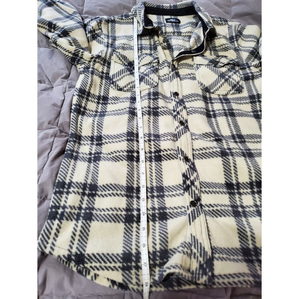 O’Neill Men’s Plaid Fleece Shacket Size L/XL Snap Front Black White Checkered - Picture 7 of 11